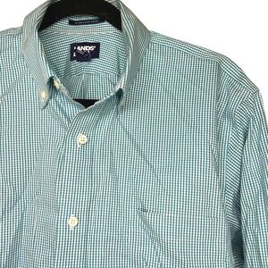 Lands End Men's Shirt-size 16-35- teal/green long‎ sleeve button down checkered